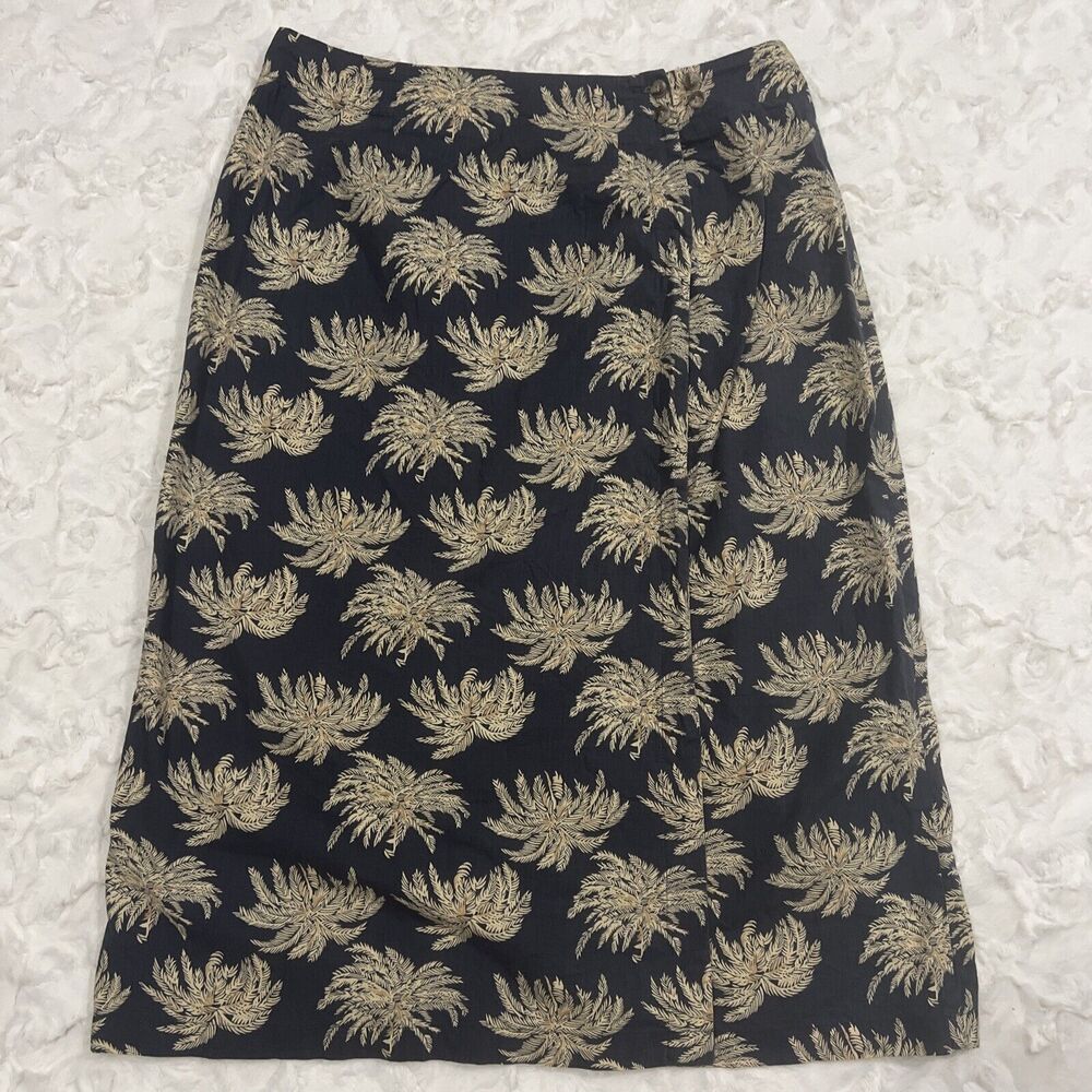 Vintage Ruff Hewn Wrap Skirt S 16w Blue Tropical Leaf Design 100% Cotton READ